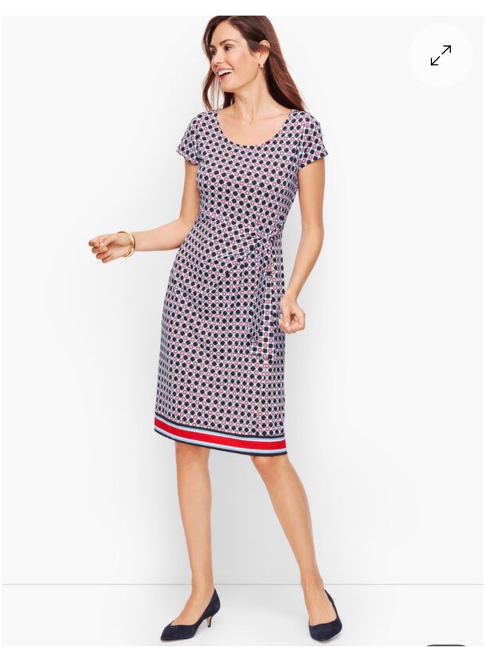 Talbots Navy and Pink Geometric Tie-Waist Midi Dress size Medium NWTs
